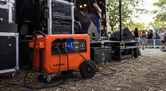 WEGREEN portable power station supplying clean power for outdoor stage lighting and live event equipment